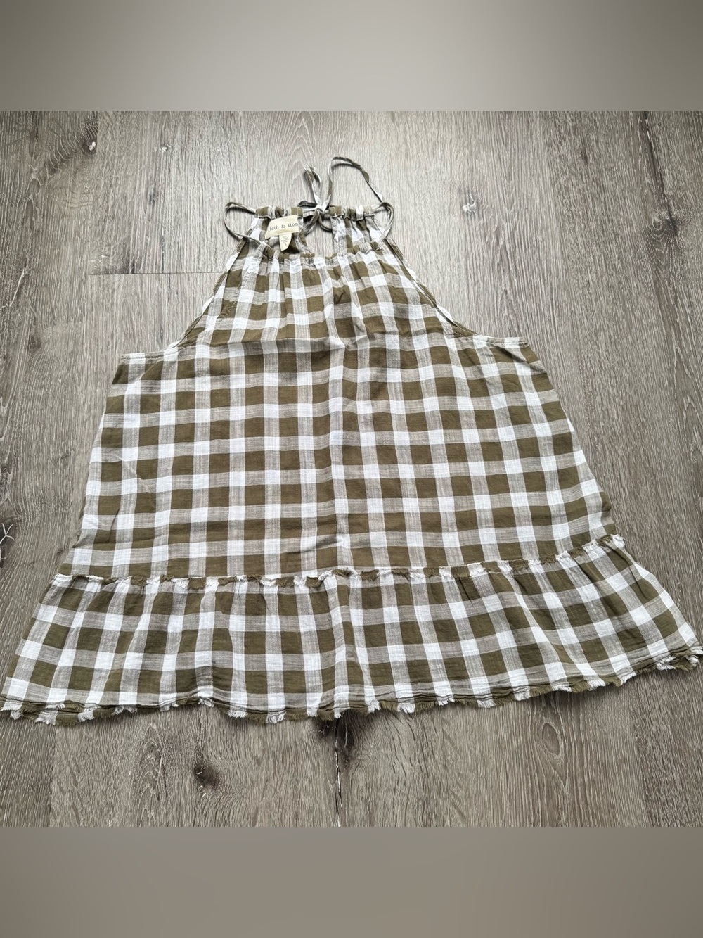 Cloth & Stone Plaid Halter Top Small Olive White Ruffle Boho